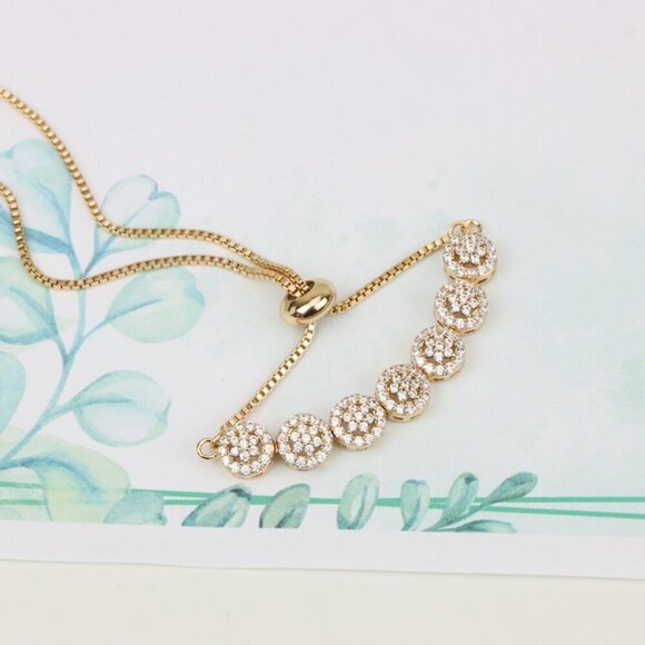 Elegant Rose Gold A-Bracelet with Round Sparkling Charm Accents, XPAB0696 - Picture 3 of 12